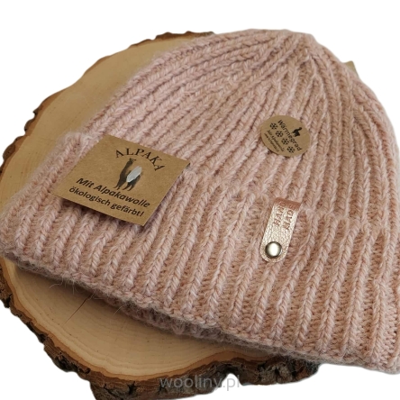 Ciepła czapka damska dziewczęca zimowa ALPAKA RÓŻOWA