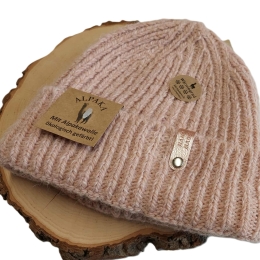 Ciepła czapka damska dziewczęca zimowa ALPAKA RÓŻOWA