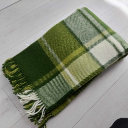 Wełniany pled narzuta koc z wełny merynos 140x205 cm ZIELONA KRATA