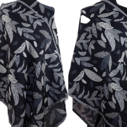 Damski szal wełny z merynosów dwustronny w liście