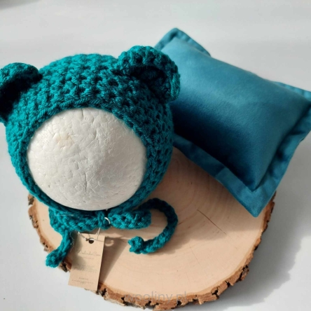 Czapeczka Misia z Poduszką do sesji fotograficznej noworodka MORSKI