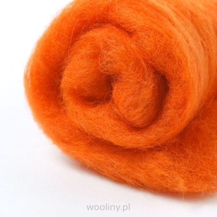Pomarańczowa wełna w błamie zgrzebna do filcowania na mokro i sucho w kolorze