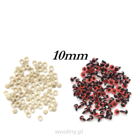 Czerwone bezpieczne oczy 10mm 10par oczek plastykowych