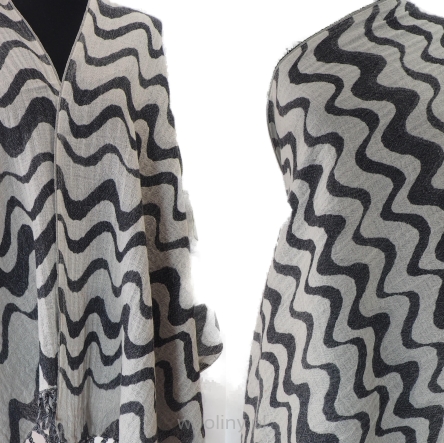 Damski szal wełniany merynos dwustronny Biało czarny 