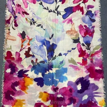 Damski szal kolorowy z wełny merino print kwiaty