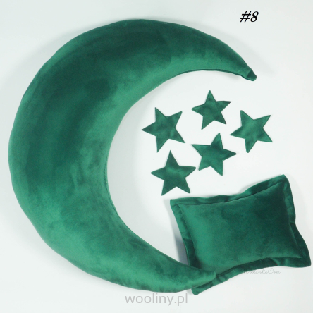 Poduszka Księżyc i gwiazdy do sesji noworodkowej ZIELONY velvet 