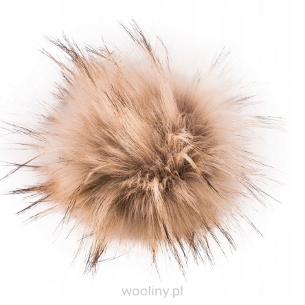 Pompon futrzany do czapki eko futro lis BEŻ z brązową końcówką