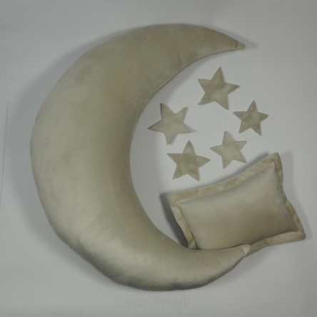 Poduszka Księżyc i gwiazdy do sesji noworodkowej BEŻOWY velvet 
