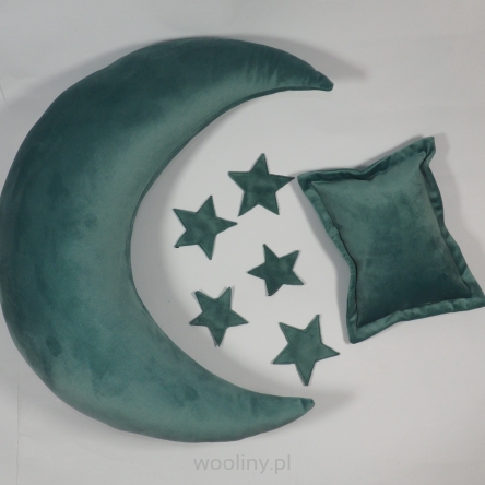Poduszka Księżyc i gwiazdy do sesji noworodkowej SZMARAGDOWY velvet 