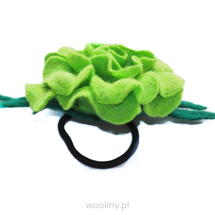 Gumka do włosów zieloną różą filcową