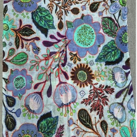 Damski szal kolorowy z wełny merino wyszywany w kwiaty