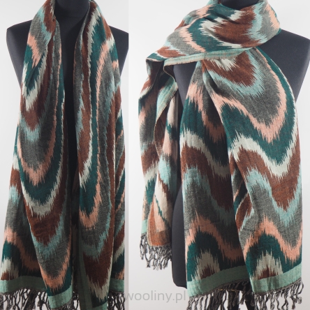 Damski szal etniczny Ikat z wełny z merynosów