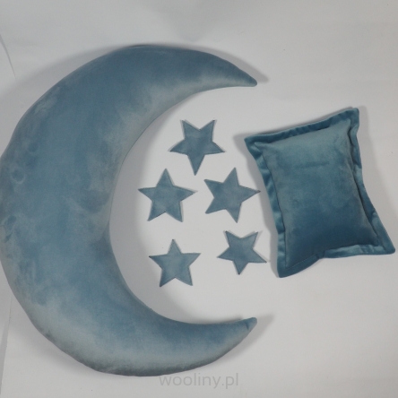 Poduszka Księżyc i gwiazdy do sesji noworodkowej BŁĘKITNY velvet 