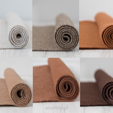 Filc wełniany 2mm Zestaw BRĄZOWY 30x30cm 6 kolorów