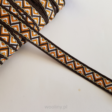 Tasiemka taśma żakardowa brązowa etno 15mm