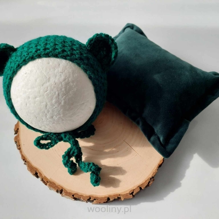 Czapeczka Misia z Poduszką do sesji fotograficznej noworodka ZIELONA