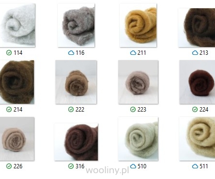 Wełna w błamie Zestaw Brąz 12 kolorów do filcowania