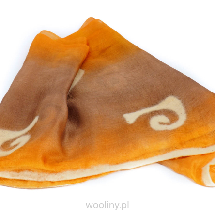Szal jedwabny zdobiony filcem - orange brąz