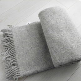 Wełniany pled narzuta koc z wełny merynosów 170x210cm MELANŻ SZARA
