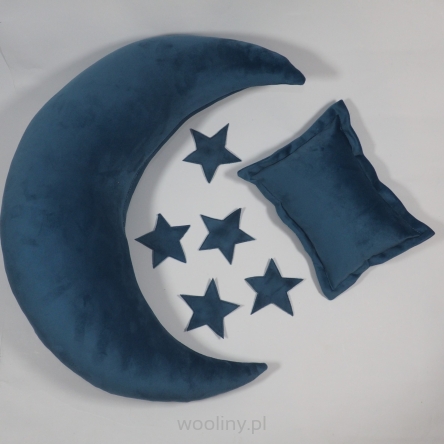 Poduszka Księżyc i gwiazdy do sesji noworodkowej NIEBIESKI velvet 