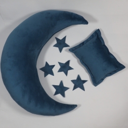 Poduszka Księżyc i gwiazdy do sesji noworodkowej NIEBIESKI velvet 