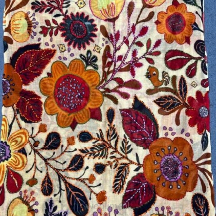 Damski szal kolorowy z wełny merino wyszywany w kwiaty