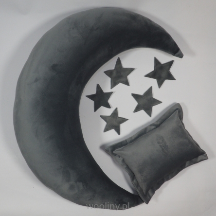 Poduszka Księżyc i gwiazdy do sesji noworodkowej CIEMNOSZARY velvet 