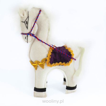 Filcowy konik biały koń z filcu i futra dla dzieci
