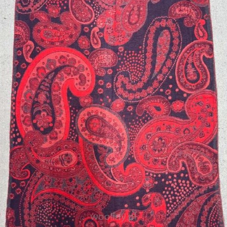Damski szal ciepły z wełny merynosów Paisley Burgund