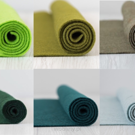 Filc wełniany 2mm Zestaw ZIELONY 30x30cm 6 kolorów