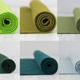 Filc wełniany 2mm Zestaw ZIELONY 30x30cm 6 kolorów