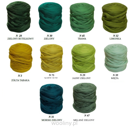 Wełna czesankowa polska Zestaw ZIELONY 10 kolorów