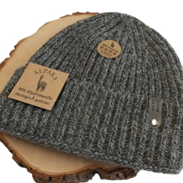 Ciepła czapka męska chłopięca zimowa ALPAKA MERYNOS SZARA