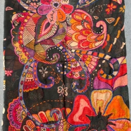 Damski szal kolorowy z wełny merino wyszywany w kwiaty