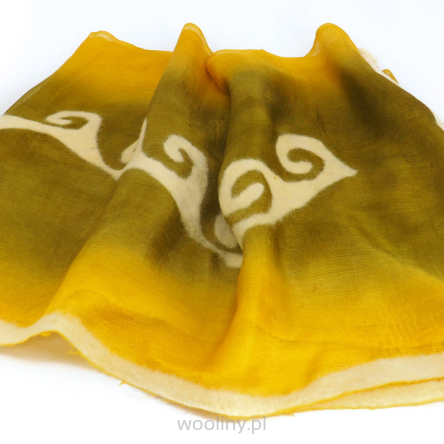 Szal jedwabny zdobiony filcem - brąz