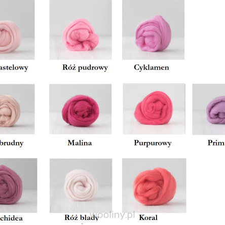 Zestaw RÓŻOWY wełny czesankowej australijskiej 19mic 10 kolorów