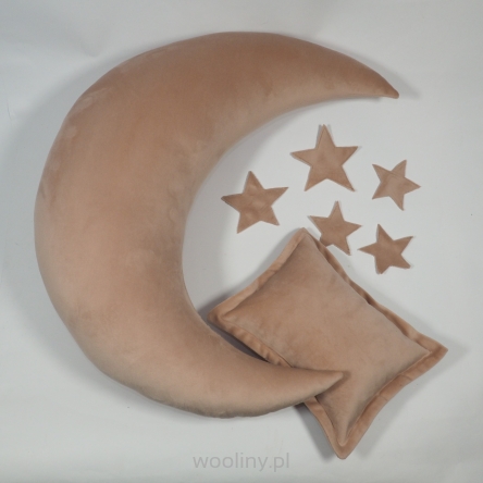 Poduszka Księżyc i gwiazdy do sesji noworodkowej Roż pastelowy velvet 
