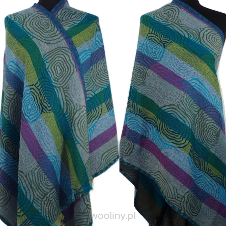 Damski szal z wełny merynosów w odcieniach turkusu