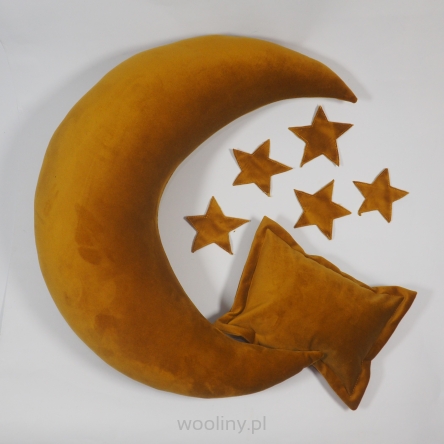 Poduszka Księżyc i gwiazdy do sesji noworodkowej musztardowy velvet 