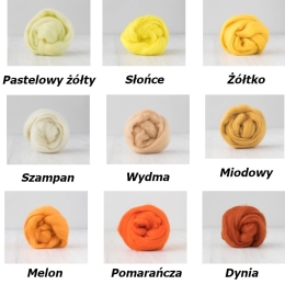 Zestaw SŁONECZNY wełny czesanki australijskiej 19mic 10 kolorów