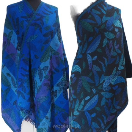 Elegancki granatowy damski szal z wełny z merynosów