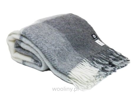 Wełniany pled narzuta koc z wełny merynos 140x205 cm SZARA KRATA
