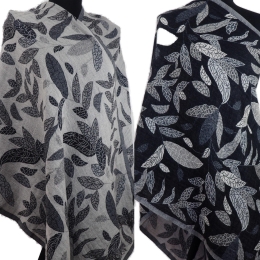 Damski męski szal dwustronny w liście z wełny z merynosów