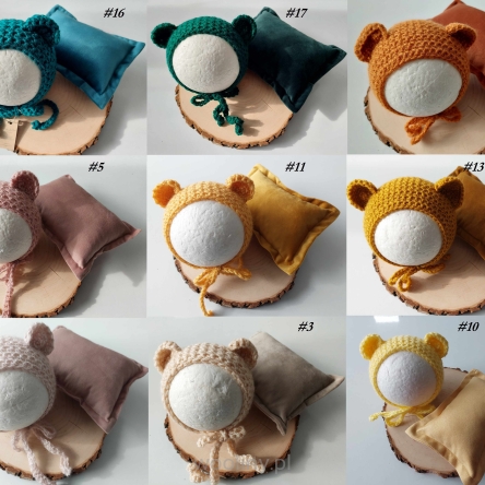 Zestaw Czapeczka Misia z Poduszką do sesji fotograficznej noworodka