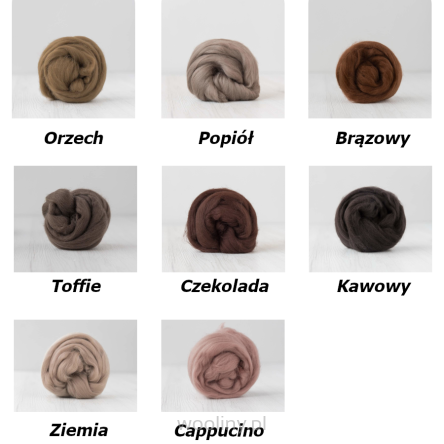 Zestaw wełny czesanki australijskiej 19mic ODCIENIE BRĄZU 8 kolorów