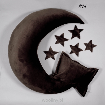 Poduszka Księżyc i gwiazdy do sesji noworodkowej CIEMNOBRĄZOWY velvet 