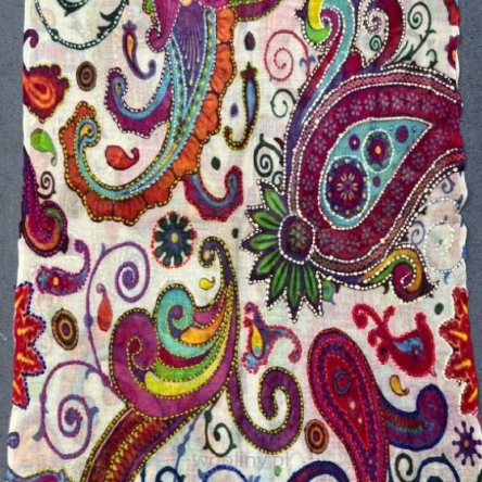 Damski szal kolorowy z wełny merino wyszywany w kwiaty