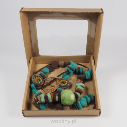 Filcowy koral naszyjnik - Turkusowo-brążowy melanż