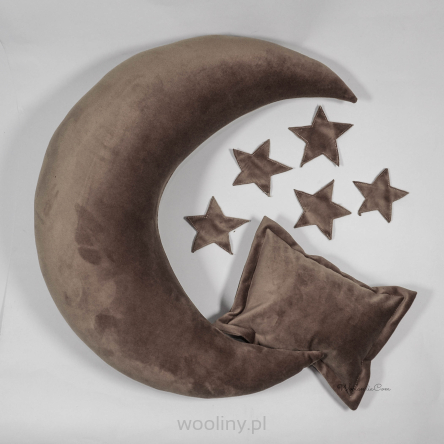Poduszka Księżyc i gwiazdy do sesji noworodkowej BRĄZOWY velvet 