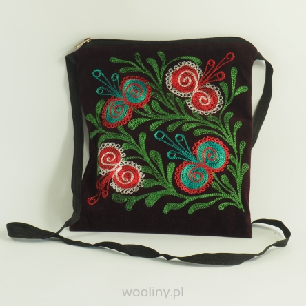 Listonoszka bordowa ze wzorami Suzani, haft obustronny tambour